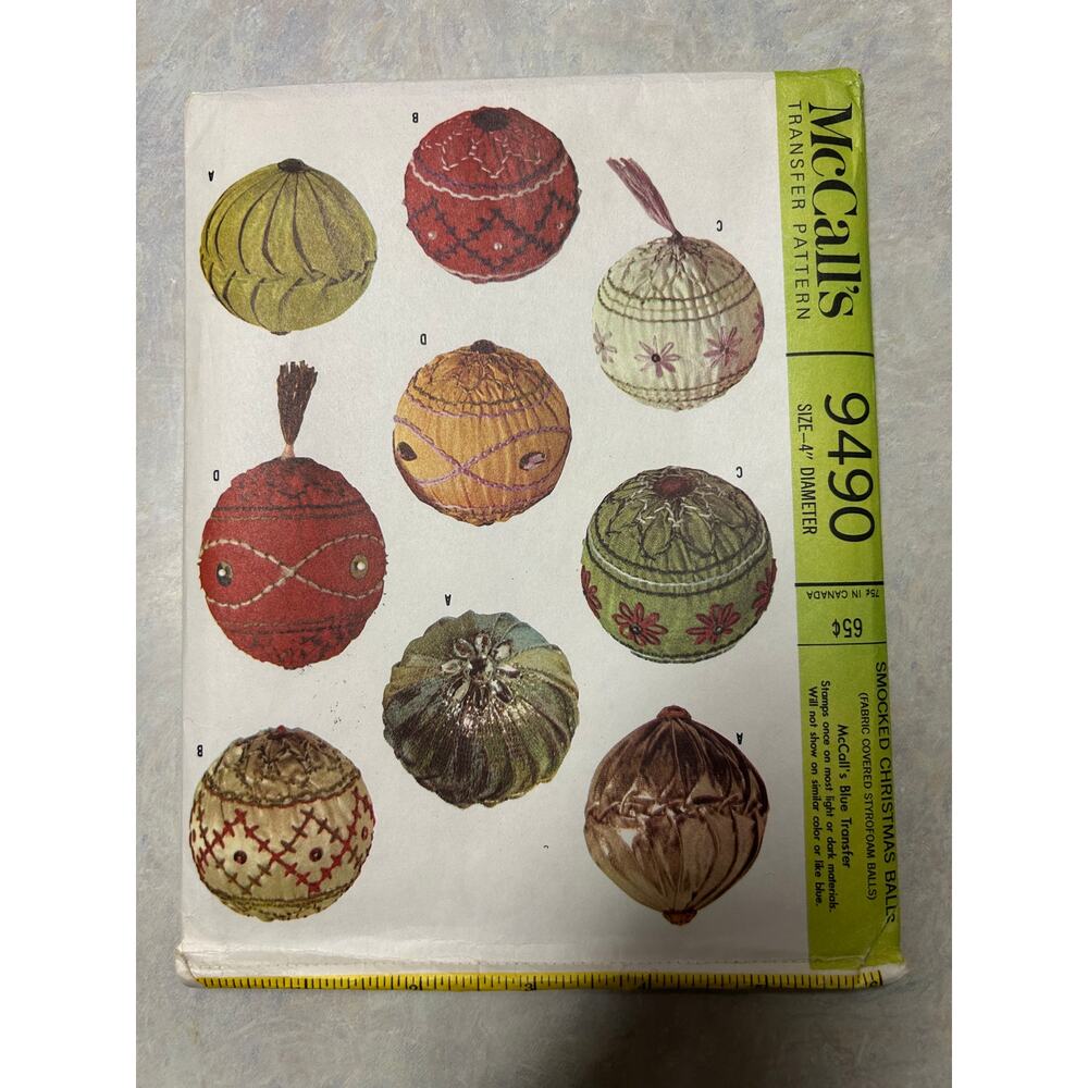 Vintage 1960s McCalls Transfer Pattern #9490 for Smocked Christmas Balls 4 in